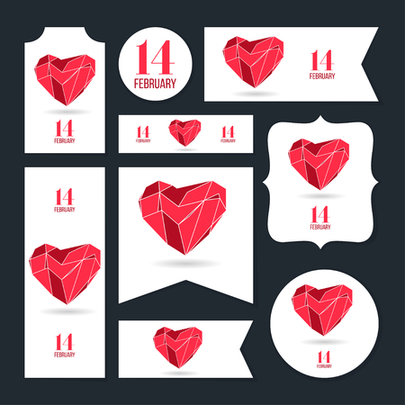 Collection of valentine's day cards, 14 february, love heart, notes, stickers, labels, tags with cute ornament illustrations. Template for scrapbooking, wrapping, notebooksのイラスト素材