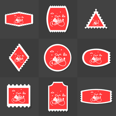 Collection of Chines New Year postage stamp, cards, notes, stickers, labels, tags. Template for scrapbooking, wrapping, notebooks, notebook, diary, decals, school accessoriesのイラスト素材