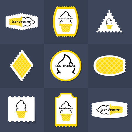 Collection of ice-cream postage stamp, cards, notes, stickers, labels, tags. Template for scrapbooking, wrapping, notebooks, notebook, diary, decals, school accessoriesのイラスト素材