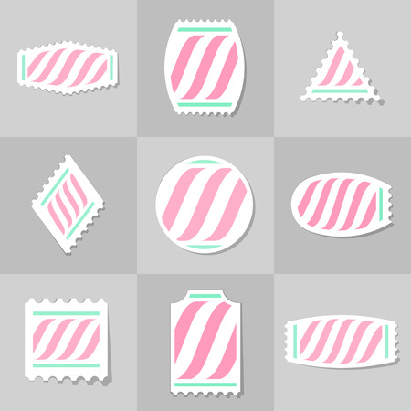Collection postage stamp, cards, notes, stickers, labels, tags. Template for scrapbooking, wrapping, notebooks, notebook, diary, decals, school accessoriesのイラスト素材