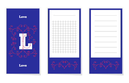 Collection of letter with ornament love for Valentine's Day notebookのイラスト素材