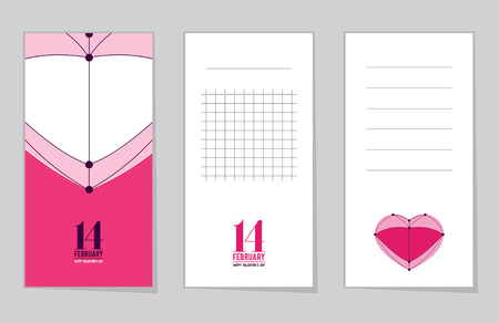 Collection of valentine's day cards, 14 february, love heart, notes, stickers, labels, tags with cute ornament illustrations. Template for scrapbooking, wrapping, notebooksのイラスト素材
