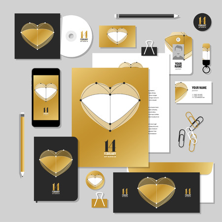Corporate identity business set design. Vector stationery template design with valentines day elements, love, 14 february. Documentation for business.のイラスト素材