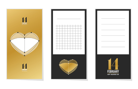Collection of valentine's day cards, 14 february, love heart, notes, stickers, labels, tags with cute ornament illustrations. Template for scrapbooking, wrapping, notebooksのイラスト素材
