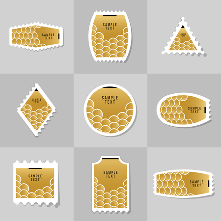 Collection of Gold Fish Or Snake Scales postage stamp, cards, notes, stickers, labels, tags. Template for scrapbooking, wrapping, notebooksのイラスト素材