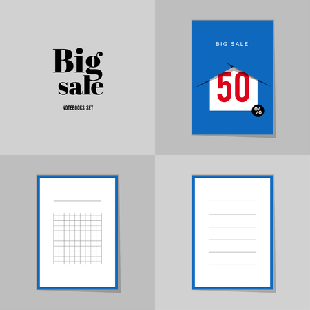 Collection Super Sale and Big sale notebooks, stickers, labels, tags. Template for scrapbooking, wrapping, notebooksのイラスト素材