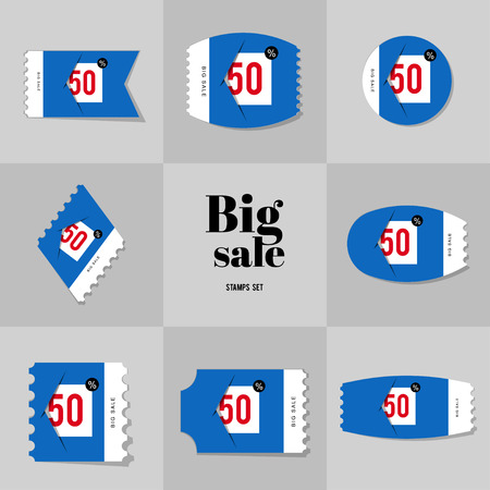 Collection Super Sale and Big sale postage stamp, cards, notes, stickers, labels, tags. Template for scrapbooking, wrapping, notebooksのイラスト素材