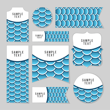 Collection of Fish Or Snake Scales cards, notes, stickers, labels, tags. Template for scrapbooking, wrapping, notebooksのイラスト素材
