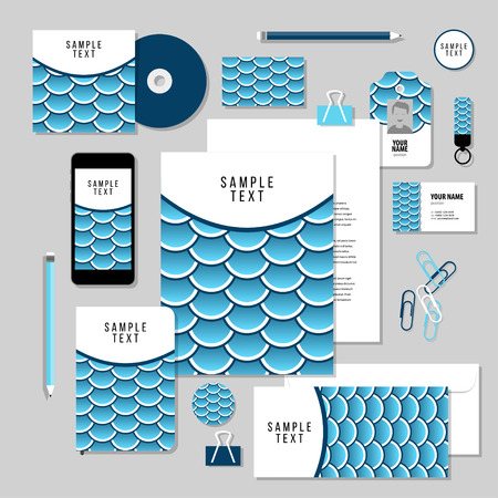 Corporate identity business set design. Vector stationery template design with Fish Or Snake Scales. Documentation for business.のイラスト素材