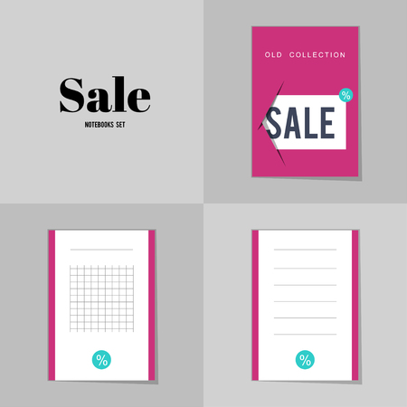 Collection Super Sale and Big sale notebooks, stickers, labels, tags. Template for scrapbooking, wrapping, notebooksのイラスト素材