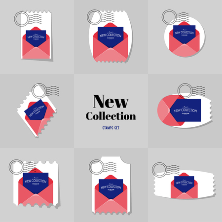 Collection New collection Blank Envelope postage stamp, cards, notes, stickers, labels, tags. Template for scrapbooking, wrapping, notebooksのイラスト素材