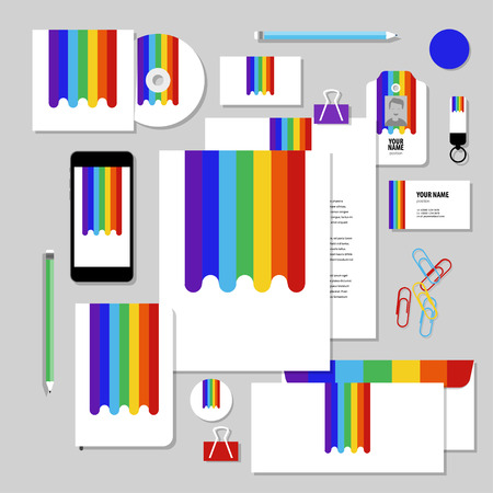 Corporate identity business set design. Vector stationery template design with Rainbow. Documentation for business.のイラスト素材
