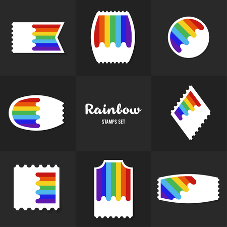 Collection Rainbow postage stamp, cards, notes, stickers, labels, tags. Template for scrapbooking, wrapping, notebooksのイラスト素材