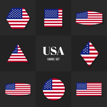 Collection American Flag cards, notes, stickers, labels, tags. Template for scrapbooking, wrapping, notebooksのイラスト素材