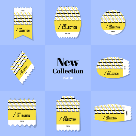 Collection Rhombus and square shape postage stamp, cards, notes, stickers, labels, tags. Template for scrapbooking, wrapping, notebooksのイラスト素材