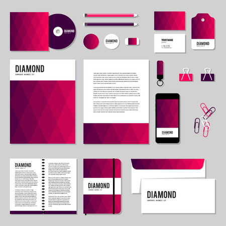 Corporate identity business set design. Vector stationery template design with Rhombus and square shape. Documentation for business.のイラスト素材