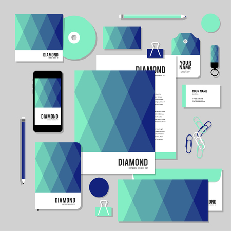 Corporate identity business set design. Vector stationery template design with Rhombus and square shape. Documentation for business.のイラスト素材