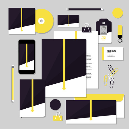 Corporate identity business set design. Vector stationery template design with Polygon shape and arrow. Documentation for business.のイラスト素材