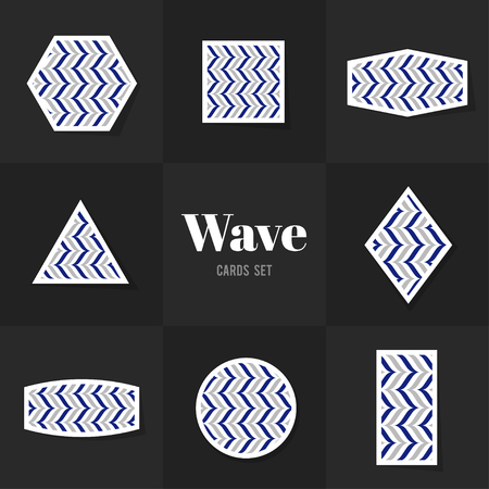 Collection wave line cards, notes, stickers, labels, tags. Template for scrapbooking, wrapping, notebooksのイラスト素材