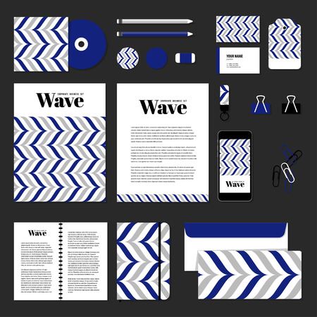 Corporate identity business set design. Vector stationery template design with wave line. Documentation for business.のイラスト素材