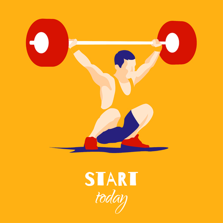 Weight Lifting athlete and motivational slogan. Start today. Snatch. Colorful symbolのイラスト素材