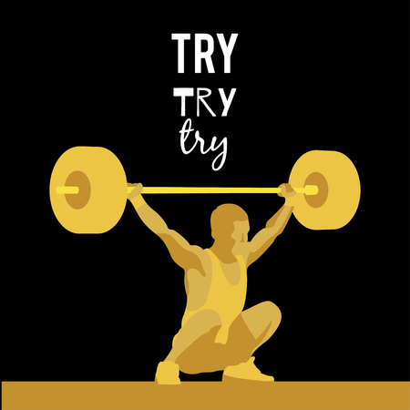Weight Lifting athlete and motivational slogan. Try try try. Snatch. Colorful symbolのイラスト素材