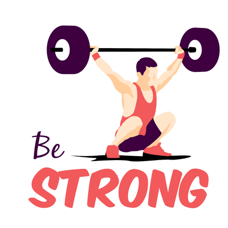 Weight Lifting athlete and motivational slogan. Be strong. Snatch. Colorful symbolのイラスト素材