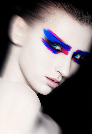 Beauty creative art makeup on black baground.Fashion portrait.Headshot. Creative portrsit.の写真素材