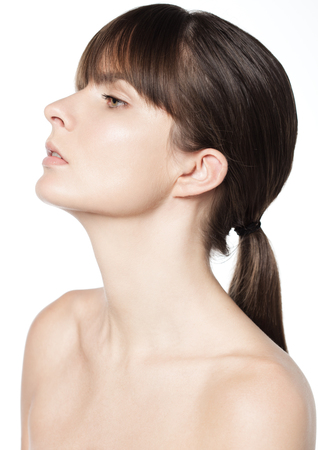 Beauty woman natural skin care. Natural portrait. Healthy leaving. Classic photographyの写真素材