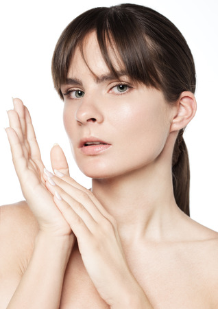 Beauty woman natural skin care. Natural portrait. Healthy leaving. Classic photographyの写真素材