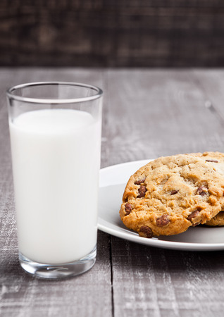 Glass og milk with coockies for breakfast morning in cafeの写真素材