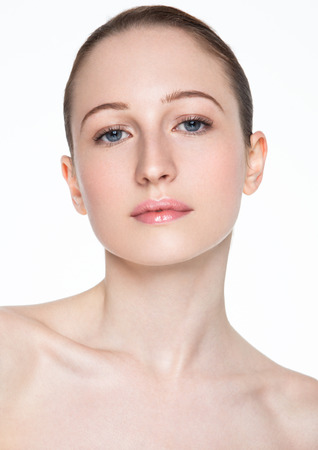 Beauty woman healthy cosmetic makeup portrait on white backgroundの写真素材