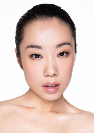 Beauty asian woman healthy cosmetic makeup portrait on white backgroundの写真素材