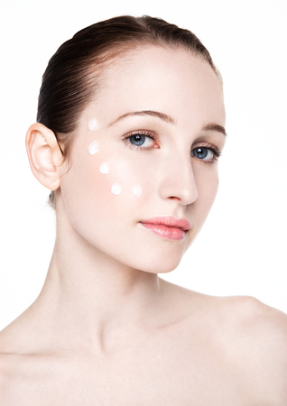 Beauty woman healthy cosmetic makeup portrait on white backgroundの写真素材