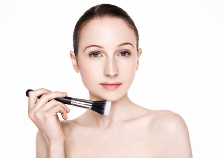 Beauty woman healthy cosmetic makeup portrait on white backgroundの写真素材