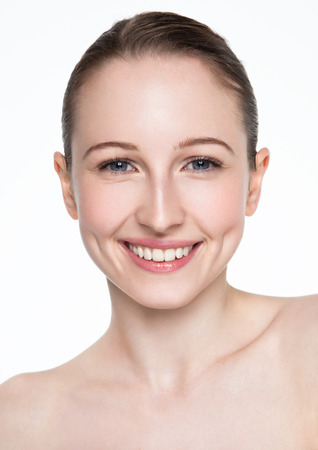 Beauty woman healthy cosmetic makeup portrait on white backgroundの写真素材