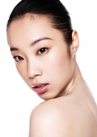Beauty asian woman healthy cosmetic makeup portrait on white backgroundの写真素材