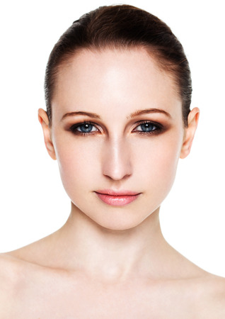 Beauty woman healthy cosmetic makeup portrait on white backgroundの写真素材