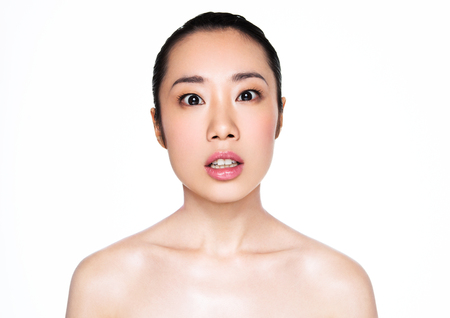 Beauty asian woman healthy cosmetic makeup portrait on white backgroundの写真素材