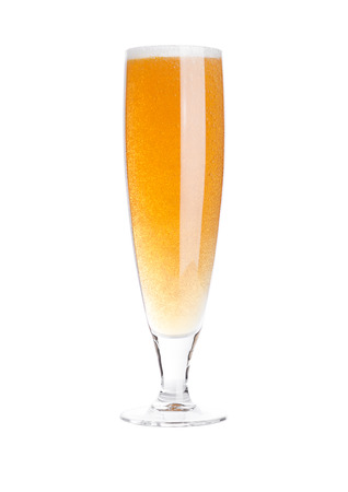 Glass of beer cider elegant with foam isolated on white backgroundの写真素材
