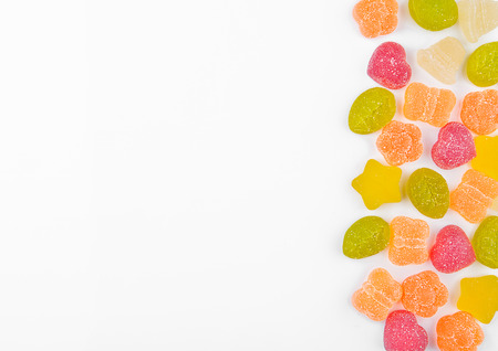 Marmalade jelly colorful candies on white backgroundの写真素材
