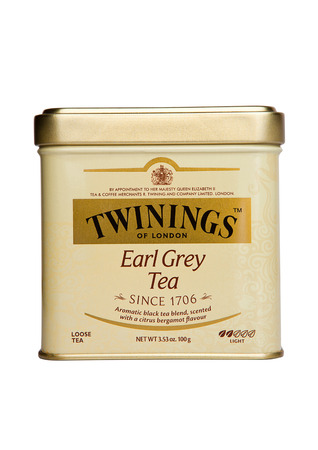 LONDON, UK -SEPTEMBER 11, 2016: Twinings Earl Grey tea isolated on white backgroundのeditorial素材