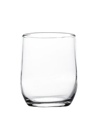 Empty whiskey glass isolated on white reflectionの写真素材