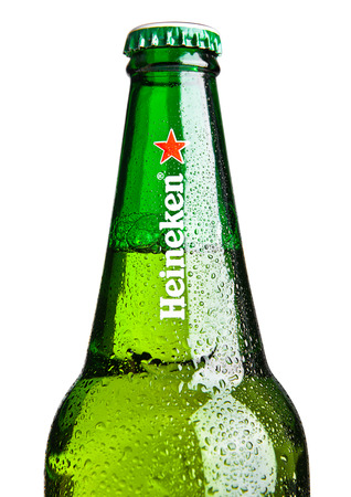 LONDON,UK -OCTOBER 23, 2016: Bottle of Heineken Lager Beer on white background. Heineken is the flagship product of Heineken Internationalのeditorial素材