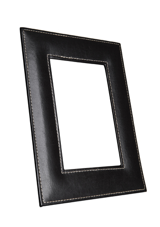 Square leather art photo frame isolated on white backgroundの写真素材