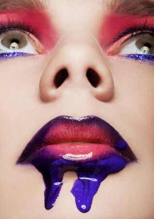 Beautiful woman beauty creative makeup fashion on blackの写真素材
