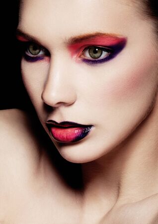 Beautiful woman beauty creative makeup fashion on blackの写真素材