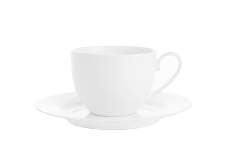 White cup of coffee on white backgroundの写真素材
