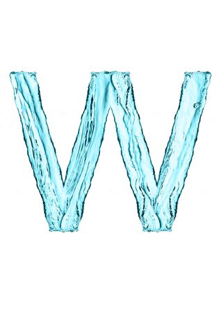 Water splash letter W with light blue color on white backgroundの写真素材