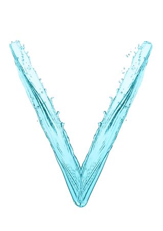 Water splash letter V with light blue color on white backgroundの写真素材